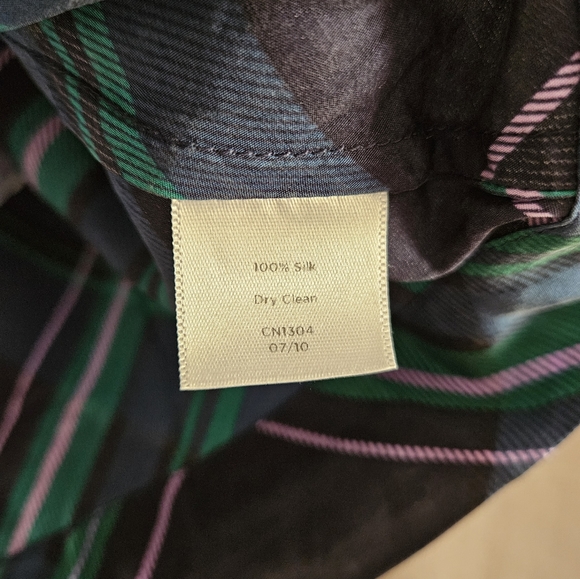 Talbots green blue & black plaid silk ruffled shell blouse top Womens 14 - Picture 3 of 7